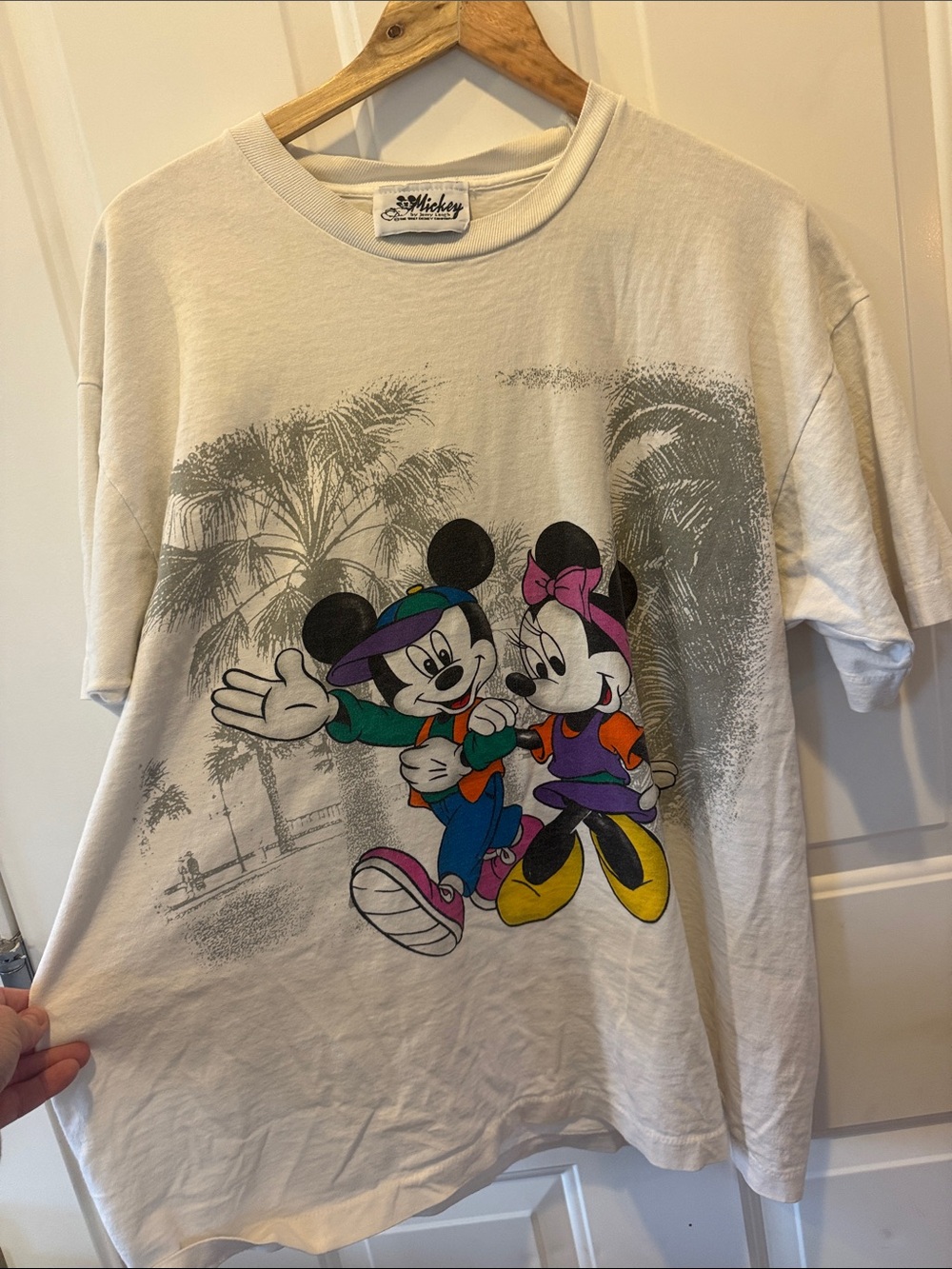 Disney White Tee with Multicolor Mickey & Minnie Graphic